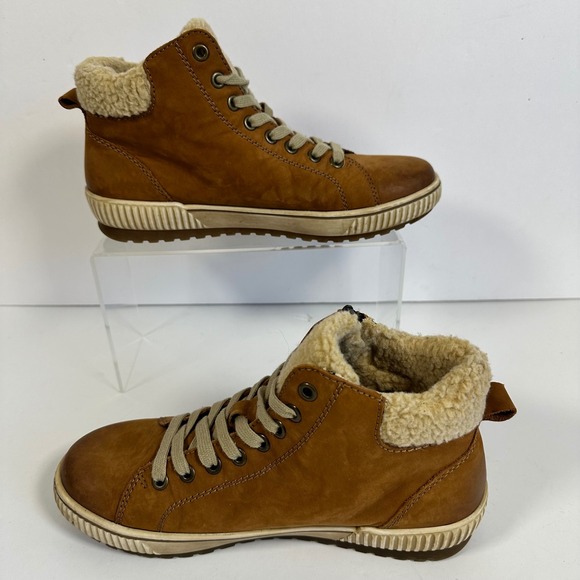 Remonte Tan Leather Ankle Lace Up Boots Faux Shearling Waterproof Zip Winter - Picture 3 of 11